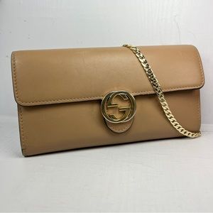 SOLD Gucci Interlocking GG leather WOC taupe